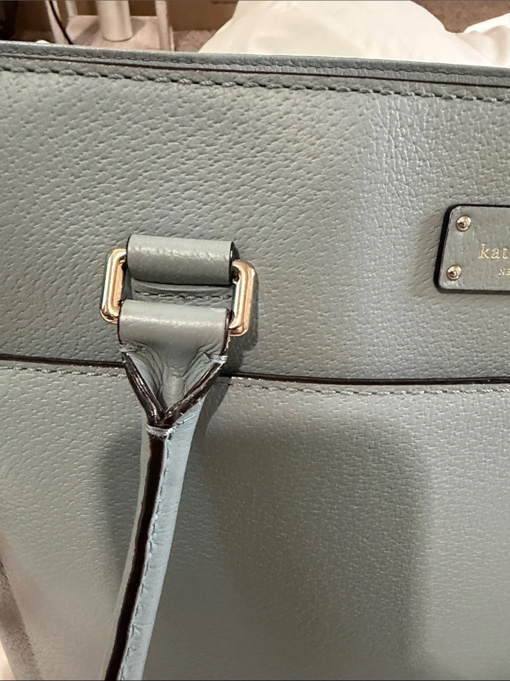 KATE SPADE NEW YORK  LEATHER LARGE TOTE SHOULDER BAG AQUA MARINE W/ZIP